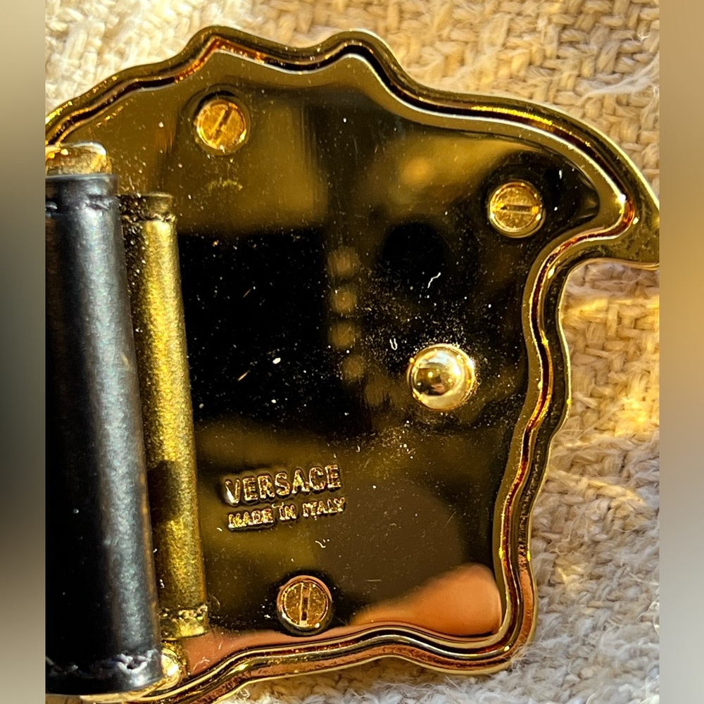 Versace Black Belt with Gold Medusa Accent - Picture 5 of 7